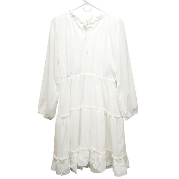 White Flowy Tiered Dress With girls Ruffle Hem & Long Sleeves Size 14 - Picture 2 of 12